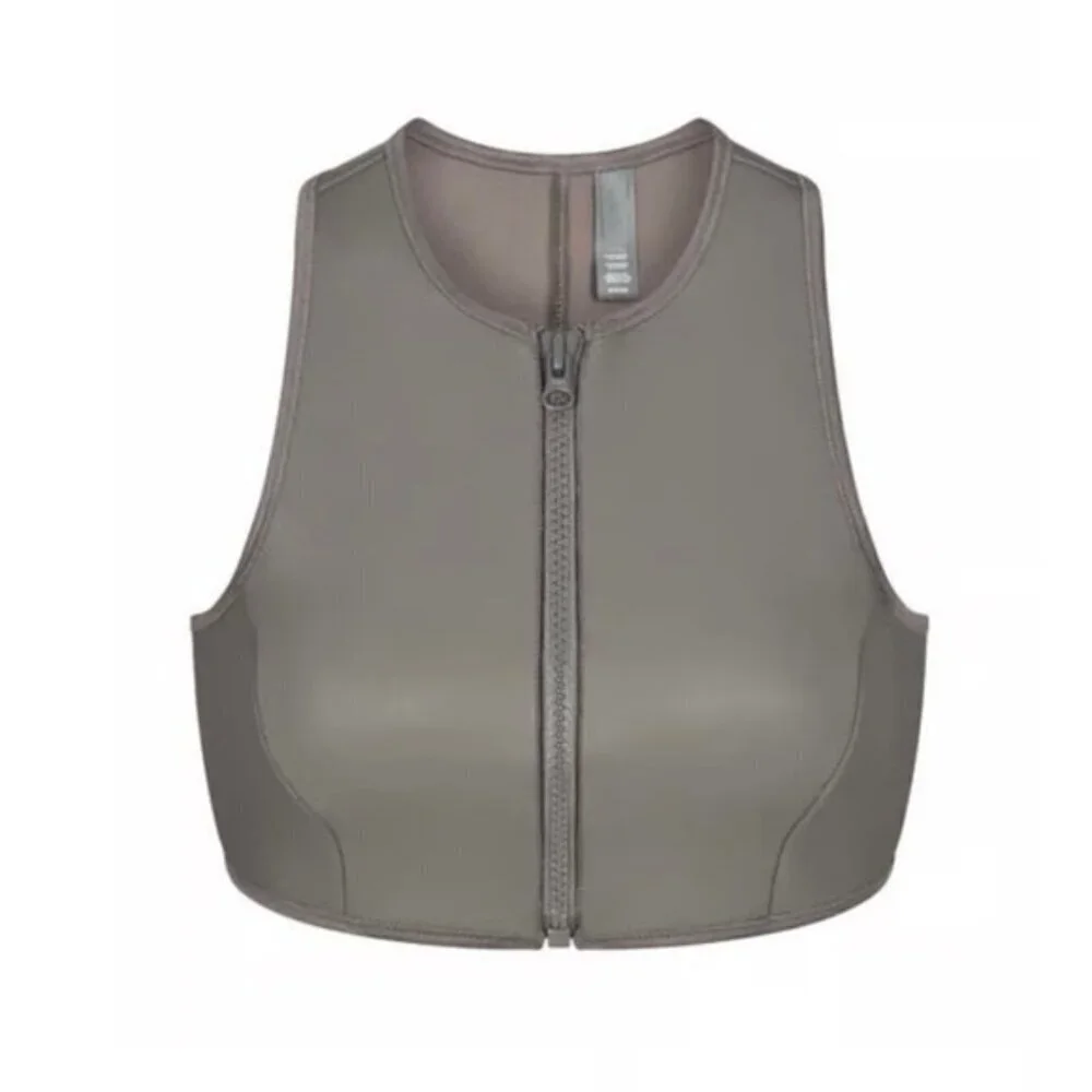 NWT Skims Swim XS Rubberized Scuba High Neck Bikini Polyurethane Top Grey Chalk